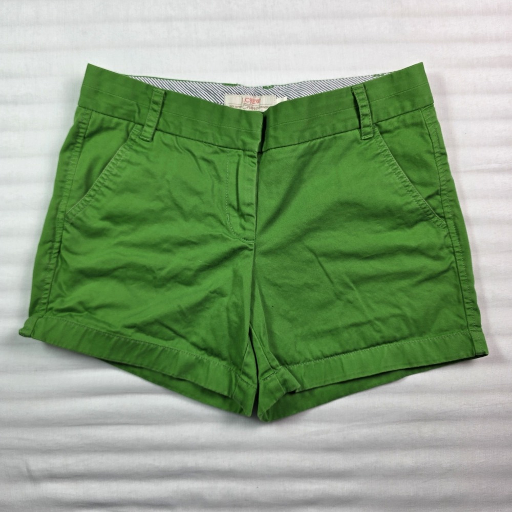 J. Crew Women's 6 Green Broken-In Chino Flat Front 100% Cotton Casual Shorts